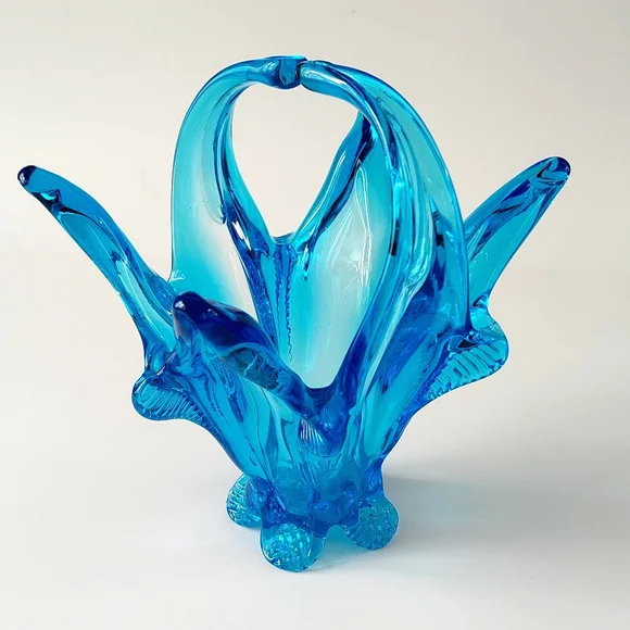 Chalet Glass Blue Freeform Collectible 7.5-inch | MCM Hand Blown Art Glass - Picture 10 of 13